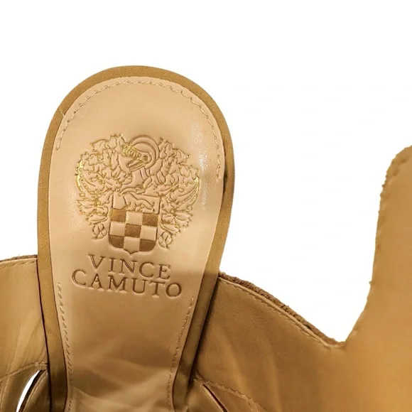 NWOT Vince Camuto ELIKA Leather Caged Tan 3" Heel Sandals. - Picture 6 of 8